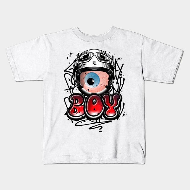 Monster Eye with helmet Graffiti Style Kids T-Shirt by Mister Graffiti